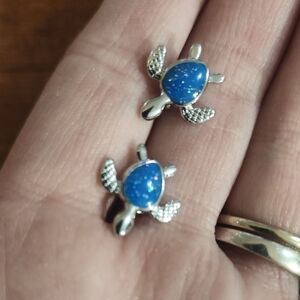 Blue Turtle Earrings .925 FP $23